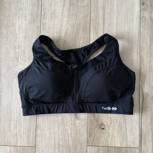 Yvette Women Sports Bra S/M Black Wireless Racerback Front Closure Zip